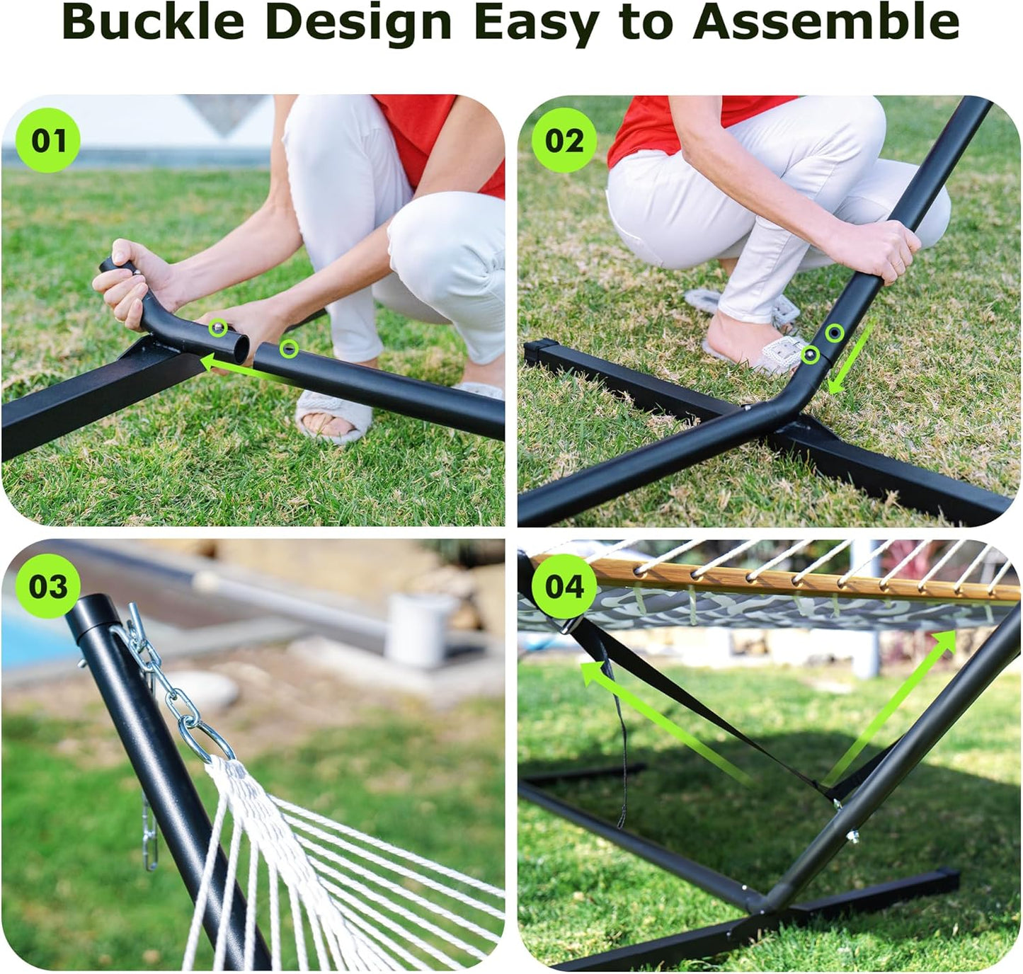 Double Hammock with Stand for Outdoor, Heavy Duty Portable Hammock with Adjustable Steel Stand for Patio, Garden, Beach, Backyard - Includes Carrying Bag,Dark Grey