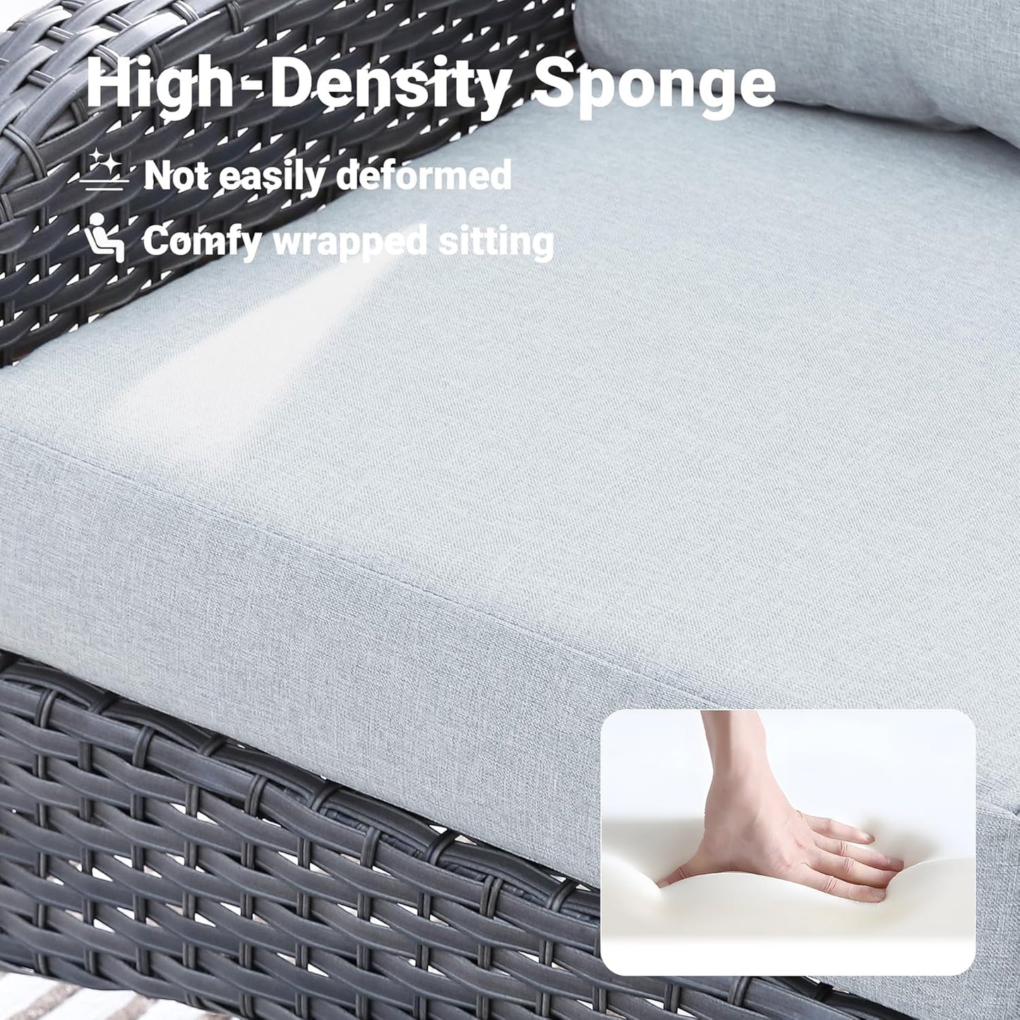 ovios 2 Pieces Patio Furniture Set, Outdoor Wicker Chairs of 2, All Weather High Back Rattan Chairs 2-Seater with Comfy Cushions for Porch Deck, Grey