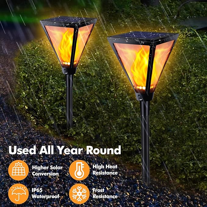 Toodour Solar Flame Lights Outdoor, 2 Pack 94 LED Larger Solar Torch Lights with Flickering Flame, Waterproof Solar Powered Outdoor Lights Landscape Decorative Lighting for Yard Garden Outdoor Decor