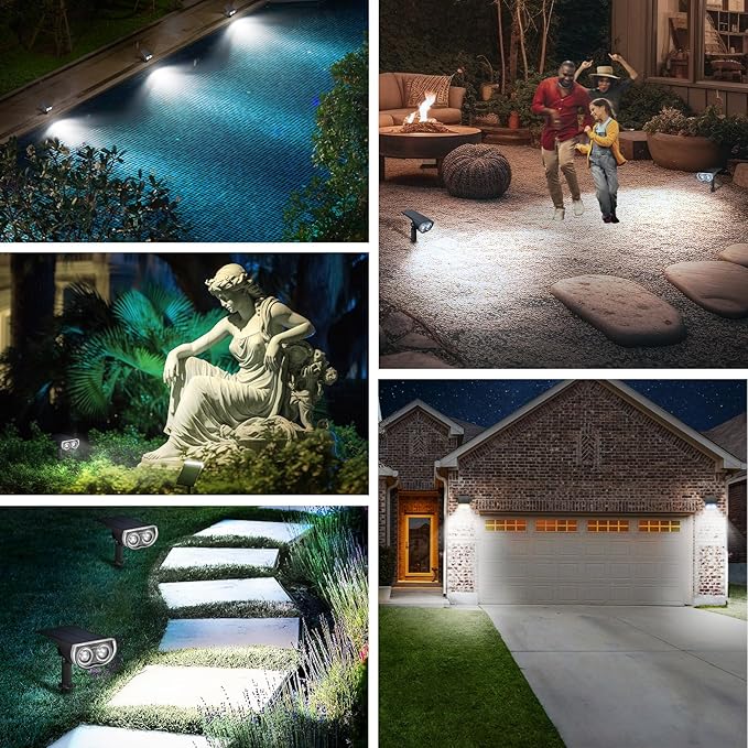 Linkind StarRayS 12 LEDs Landscape Solar Spotlights, Solar Powered Dusk-to-Dawn Outdoor Garden Lights, 350LM 3000K Warm White, IP67 Waterproof for Garden Yard Patio Driveway Porch, 2-Pack