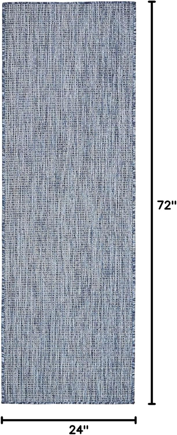 Unique Loom Collection Casual Transitional Solid Heathered Indoor/Outdoor Flatweave Area Rug (2' x 6' 1" Runner, Blue/Navy Blue)