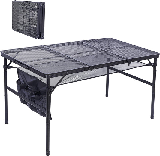 Nice C Table for Grill, Outdoor Table, Camping Cooking Picnic Tables, Card Tables Adjustable Height, Mesh Bag, Carry Handle (47.3” x 23.7“ x 14.7”/24.2“ Black)