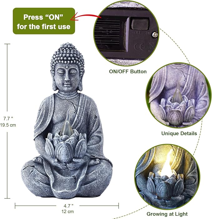Solar Meditation Buddha Garden Statues: Outdoor Sculpture with Tea Lights Decor for Patio Lawn Yard Art - Gifts for Mom Grandma