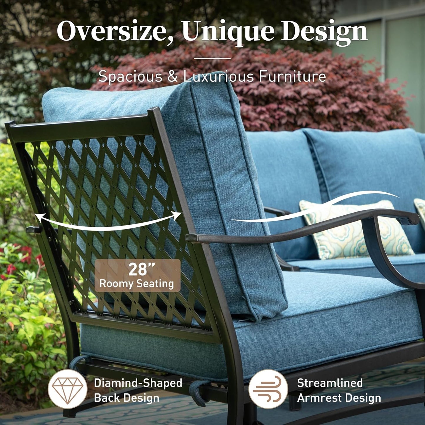 Metal Outdoor Swivel Patio Chairs Set of 2 with 5.75" Extra Thick Cushion, 2 Piece High Back Swivel Rocker Patio Chairs Outdoor Furniture Seating for Deck Balcony Front Porch, Navy