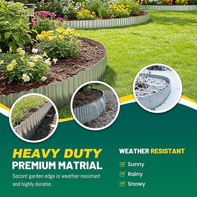 Corrugated Metal Garden Edging, 10"×20Ft Durable Landscape Border for Garden, Lawn, Flower Beds and Paver Edging (Silver)