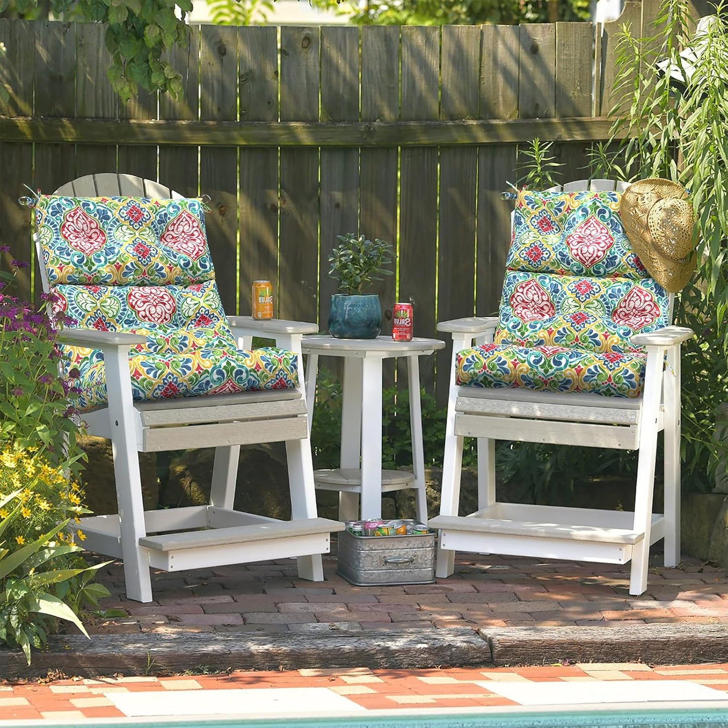 LVTXIII Outdoor Seat/Back Chair Cushion Patio Tufted High Back Cushion, Seasonal Replacement Rocking Chair Cushion with Ties, 22” W x 20D”, Set of 2, Damask Red