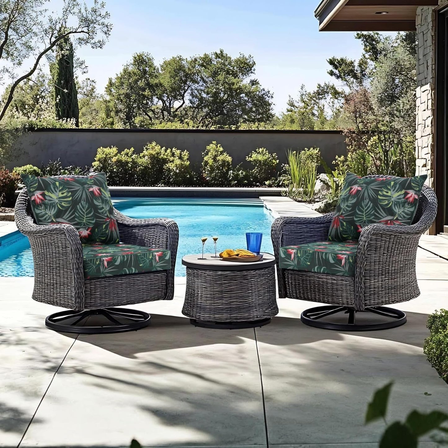 Favoyard Outdoor Seat Cushion 19 x 19 x 3 in Waterproof Pattern Fade Resistant Cover Removable Patio Furniture Cushions Deep Seat & Back Cushion Set with Adjustable Straps for Patio Chair Sofa Couch