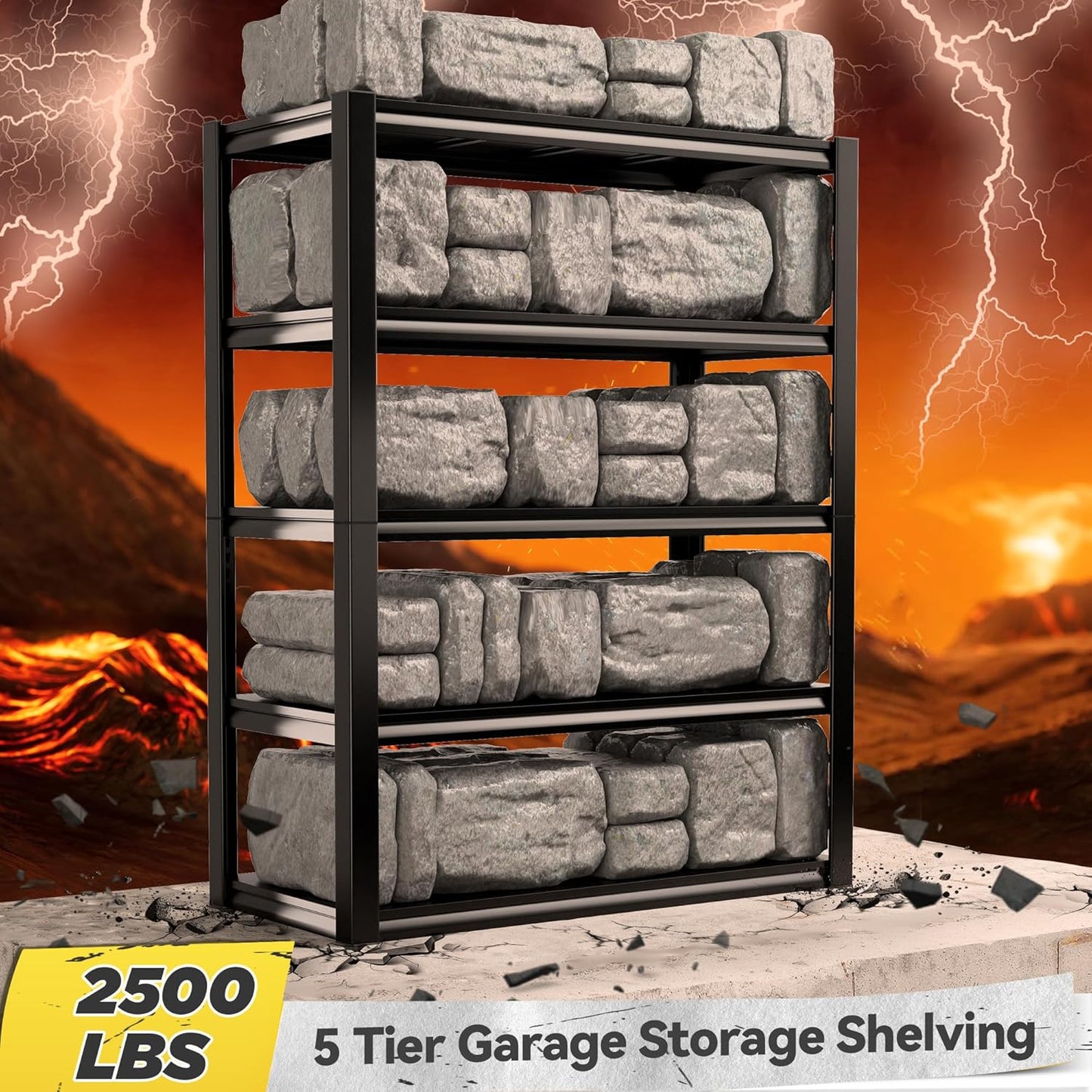 REIBII Storage Shelves Heavy Duty Garage Shelving 72" Adjustable Metal Shelves for Storage 5 Tier Garage Shelf Heavy Duty 2500LBS Basement Kitchen Pantry Shelf, 3 Pack