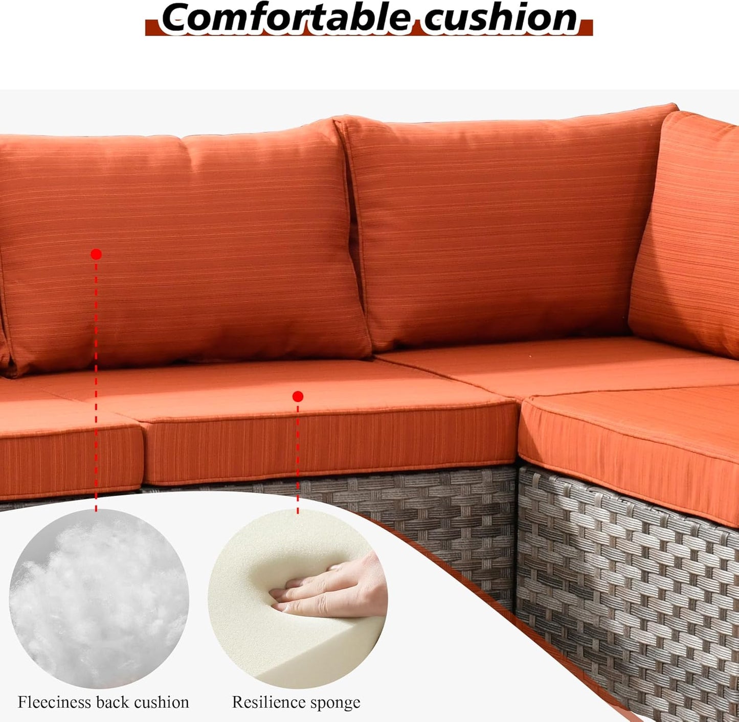 HOOOWOOO Modular Patio Outdoor Sectional Furniture Set,6 Piece Wicker Conversation Sofa Set,Out Door Couch Set with Wide Arm for Outside All Weather(Orange Red)