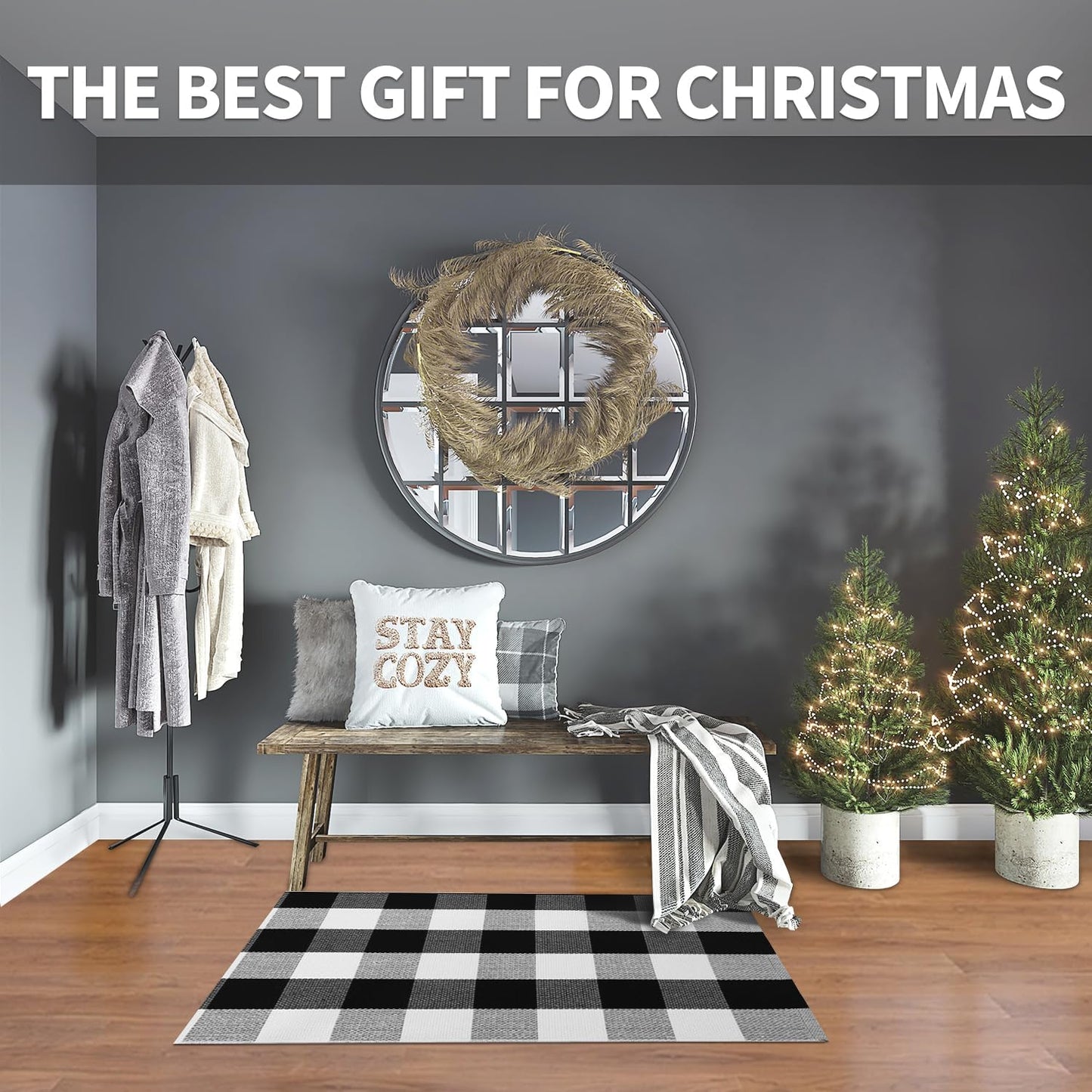 IOHOUZE Buffalo Plaid Checkered Rug 2x3 Ft Front Door Mats, Washable Area Rugs for Front Porch Decor, Spring Summer Welcome Mats Outdoor, Black White Rug for Farmhouse/Entryway/Home Entrance