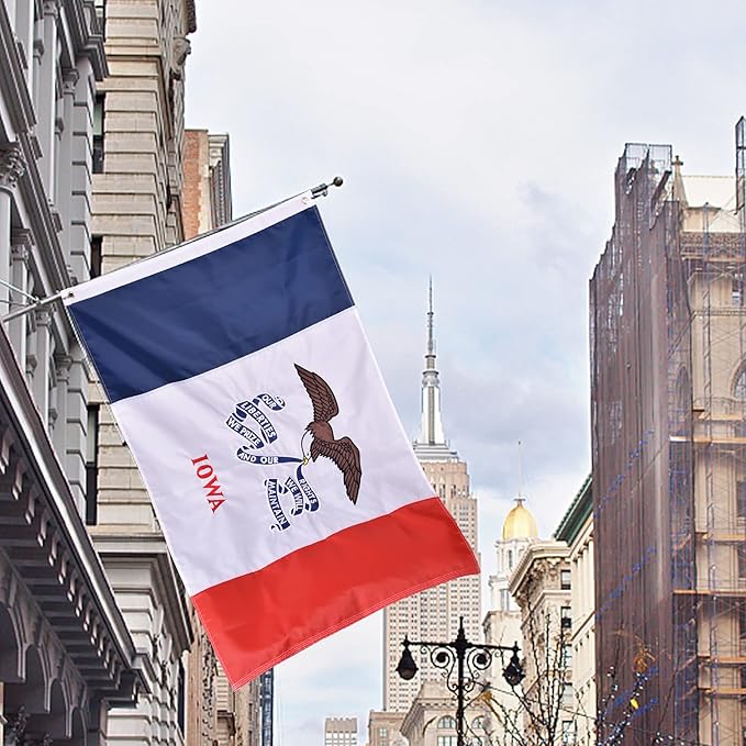 Iowa State Flag 3x5 Ft, Deluxe Full Embroidered Heavy Duty Nylon Durable IA Outside Flags, Indoor/Outdoor, Sewn Stripes and Brass Grommets