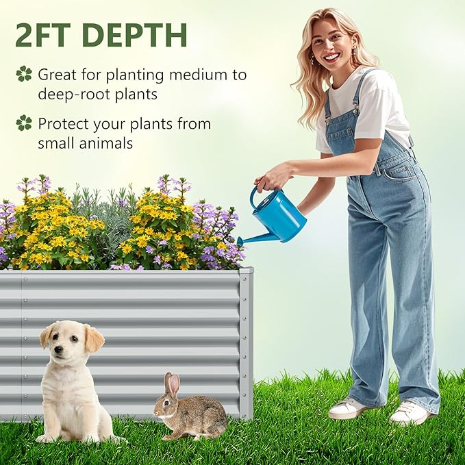 Giantex 6x3x2ft Raised Garden Bed, Large Metal Elevated Rectangular Planter Bed, 271 Gallon Capacity, Outdoor Planting Garden Box for Vegetable Flower Herb Grow (Grey)