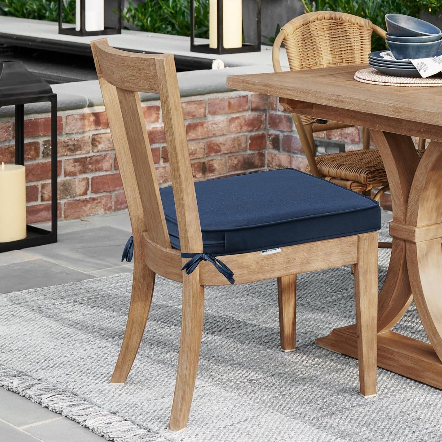 Sunbrella Round Corner Seat Cushions, 17" x 16" x 2", Set of 4, Indoor Outdoor Water Repellent Universal Chair Pads with Ties for Patio Furniture, Garden Dining Chairs, Specrtum Indigo