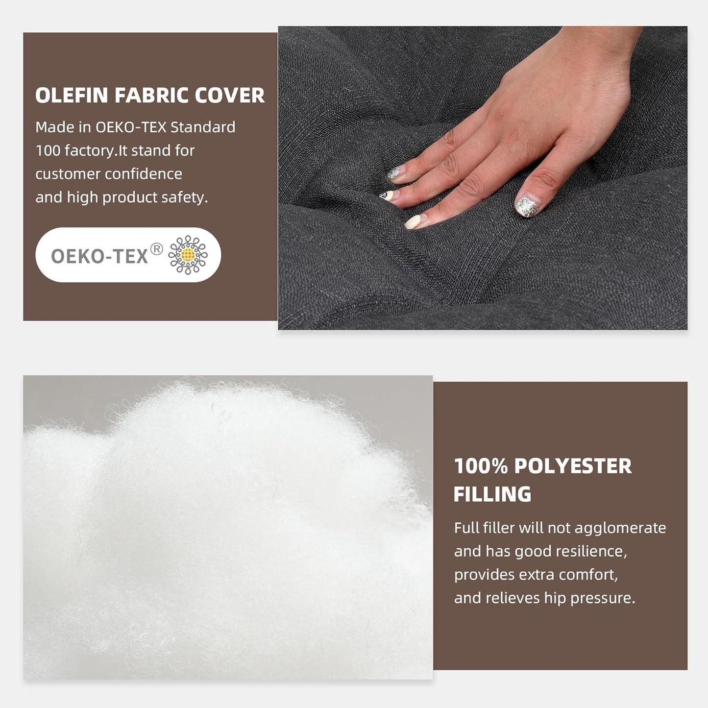 RACE LEAF Outdoor Seat Cushions Set of 2, 19" x 19" Square Patio Cushions, Plump Filling Tufted Water-Resistant Olefin Chair Seat Cushion with Ties for Non-Slip Support, Gray