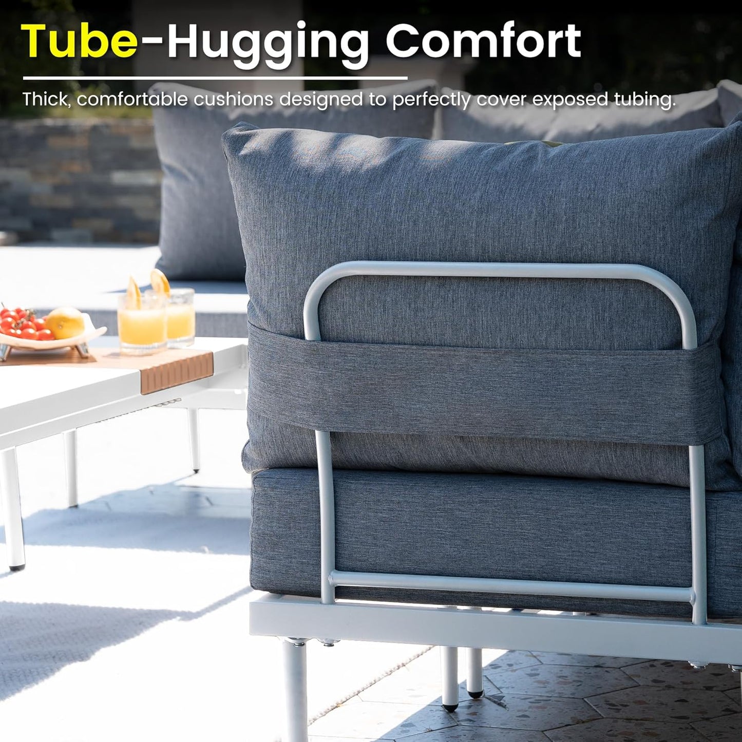 Sundale Outdoor 5 Pieces Metal Patio Furniture Set, Outdoor Sectional Sofa w/6 Inch Olefin Cushion and Coffee Table, Modern Outdoor Conversation Sets