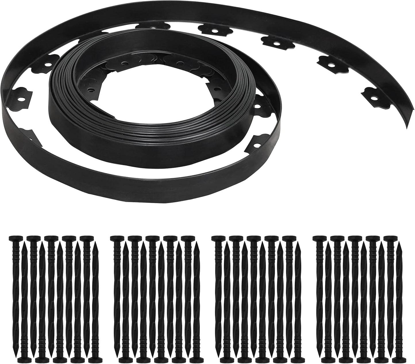 Gardzen 1.5" x 33' Landscape Edging Kit, Garden Edging Coil Comes with 40 Pcs Spikes, No Dig Lawn Border Design