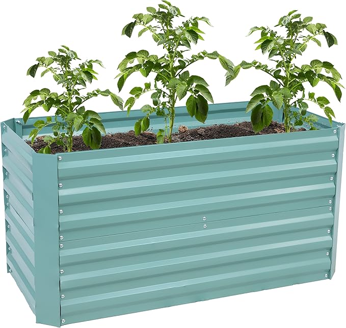 Sunnydaze Galvanized Raised Garden Bed - Metal Raised Bed for Gardening - Outdoor Planter Box for Flowers, Plants, and Vegetables - Green - 47" W x 23" D x 24" H Rectangle