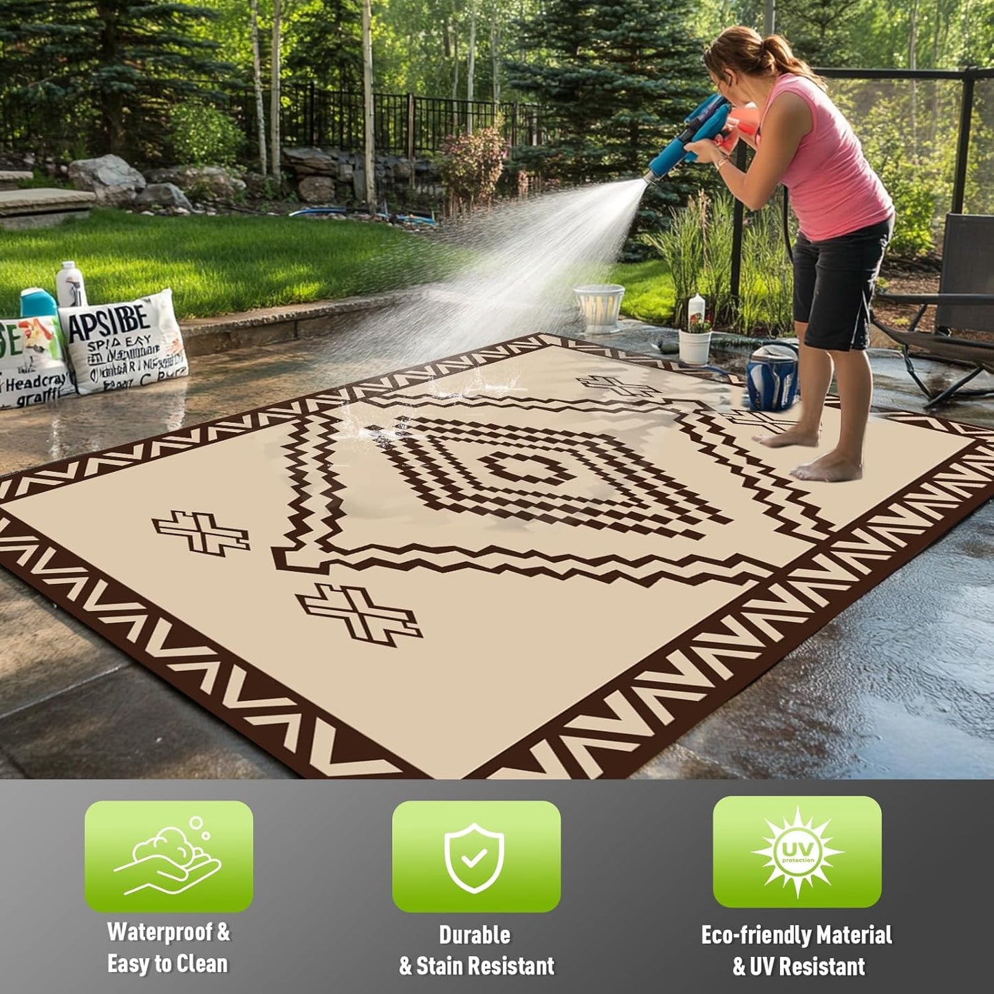 WILDROOTS 5x8 Feet Del Diamond Plastic Outdoor Rug, Stain Resistant Waterproof Reversible Outdoor Patio Rug, Fade Resistant Camping Rug