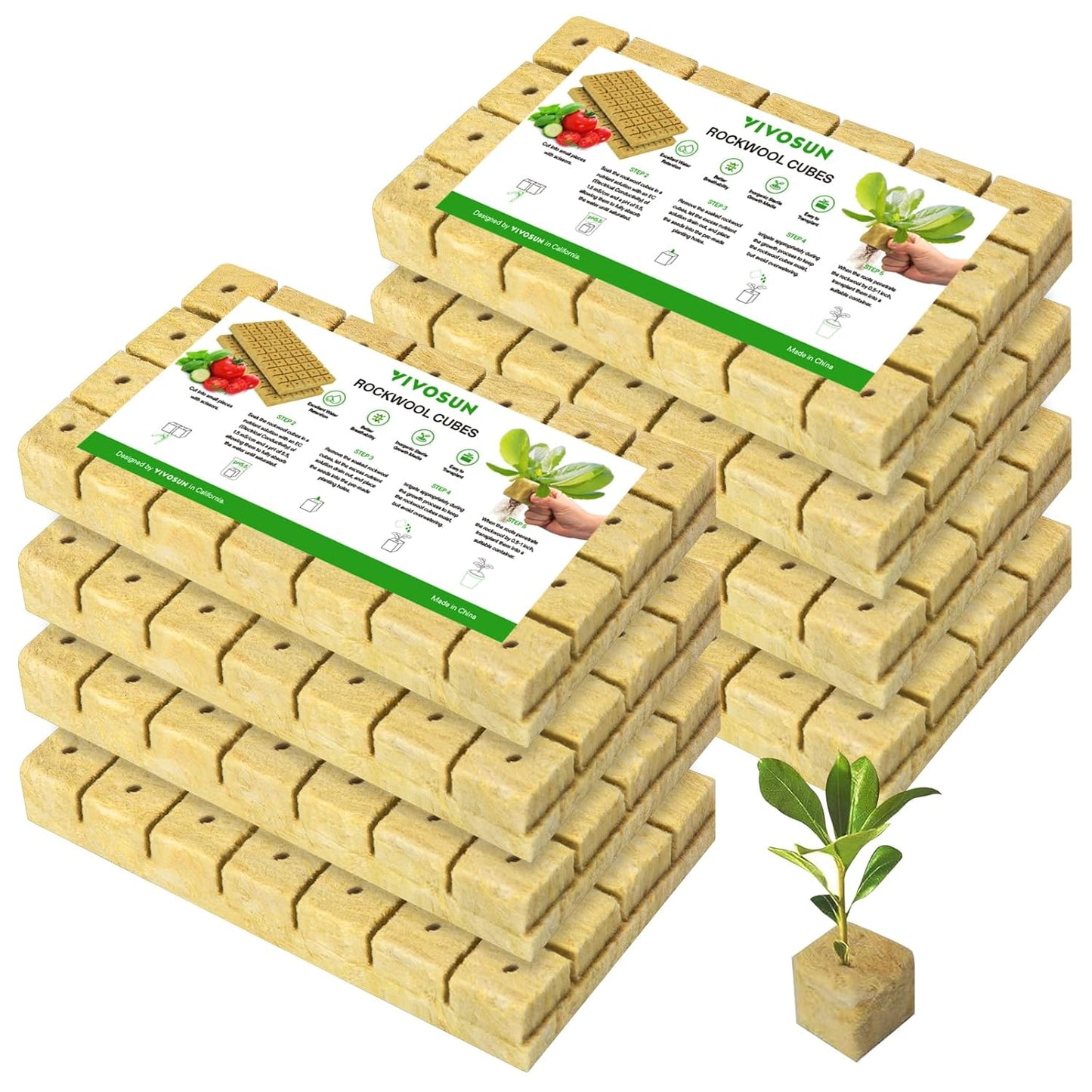 VIVOSUN 1.6 Inch Rockwool Cubes, Grow Cubes for Hydroponics, Cuttings, Cloning, Plant Propagation, Seed Startling, 8 Sheets 224 Plugs