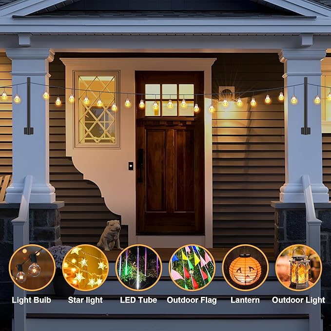 Suchtale 8 Pack 1.3 FT String Light Poles, Suspension Outdoor Fence Post Lights with Clip and Bracket, Outside String Lights Hanging, Wall Mounting Stand for Patio Garden Backyard Wedding Party, Black