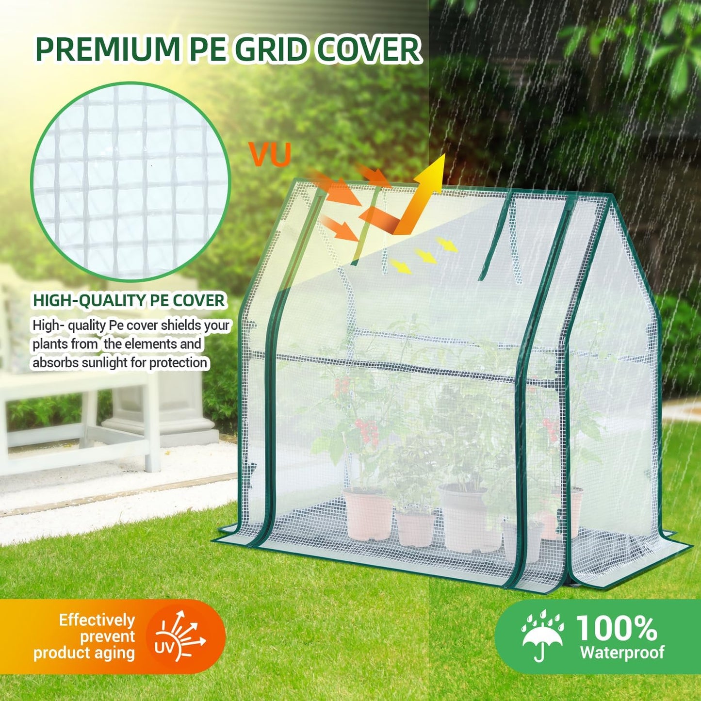 Mini Greenhouse for Indoor Outdoor: Ohuhu Tabletop Portable Green House with Waterproof Pad for Small Plants Nursery Germination, 36"x18"x33" Heavy-Duty PE Cover White