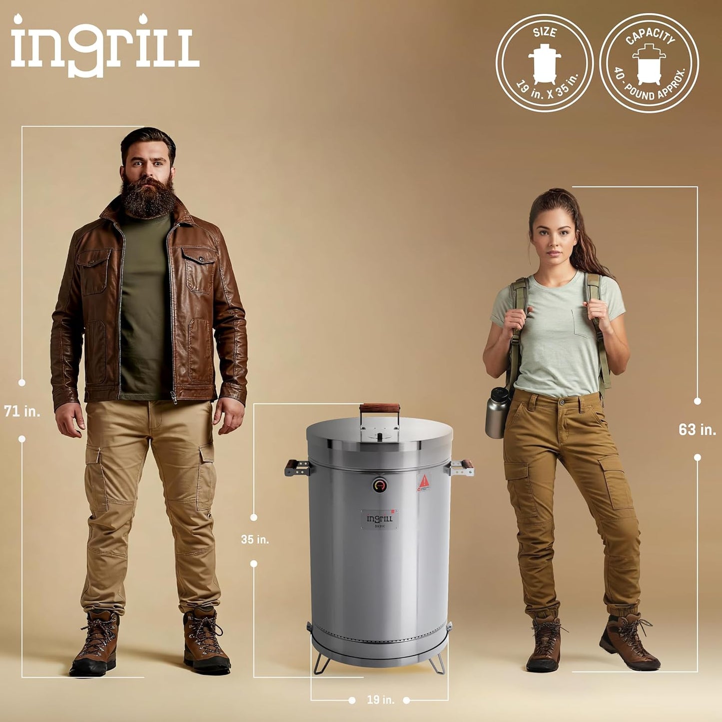 Charcoal Grills - Basic 40 lbs - Stainless Steel Smoker Grill 3-in-1 for Cooking & Home BBQ - Portable Vertical Smoker Barrel for Outdoor & Camping - Meat Grill with Thermometer & Accessories