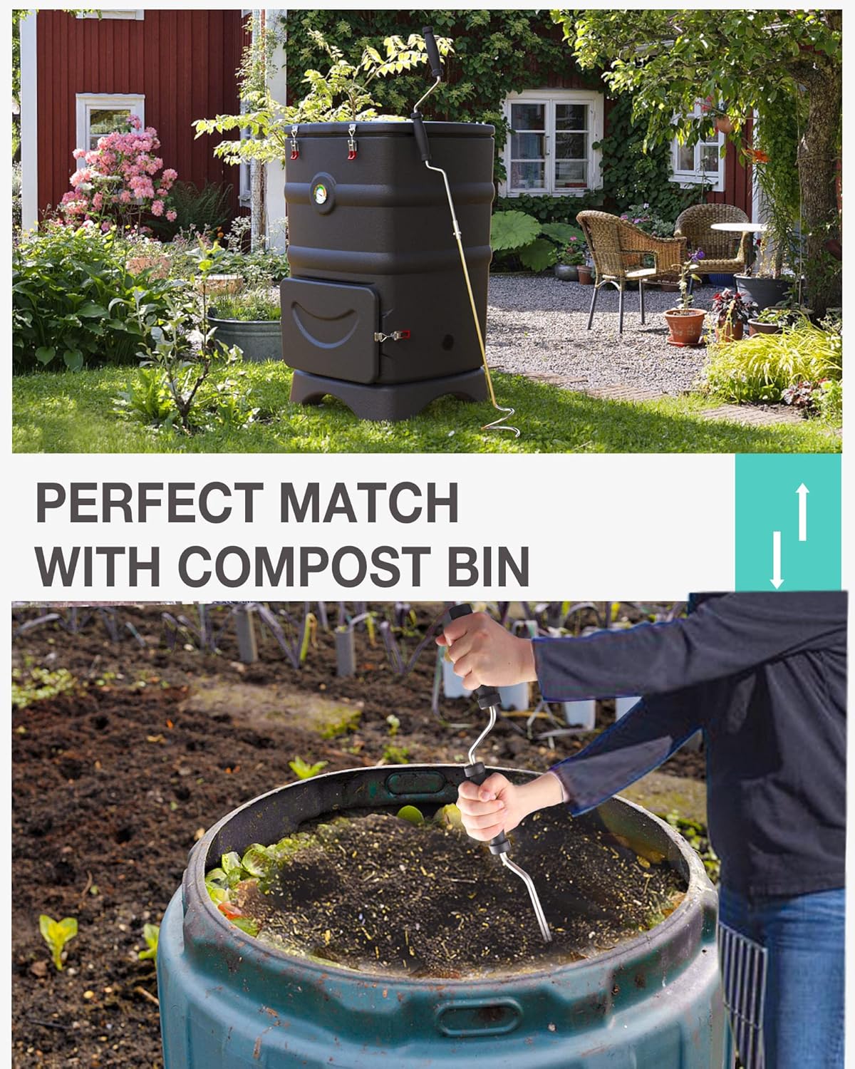 EJWOX Stainless Steel Compost Aerator Tool - Manual Turner & Mixer for Compost Tumblers and Bins | Faster Decomposition, Rust-Proof