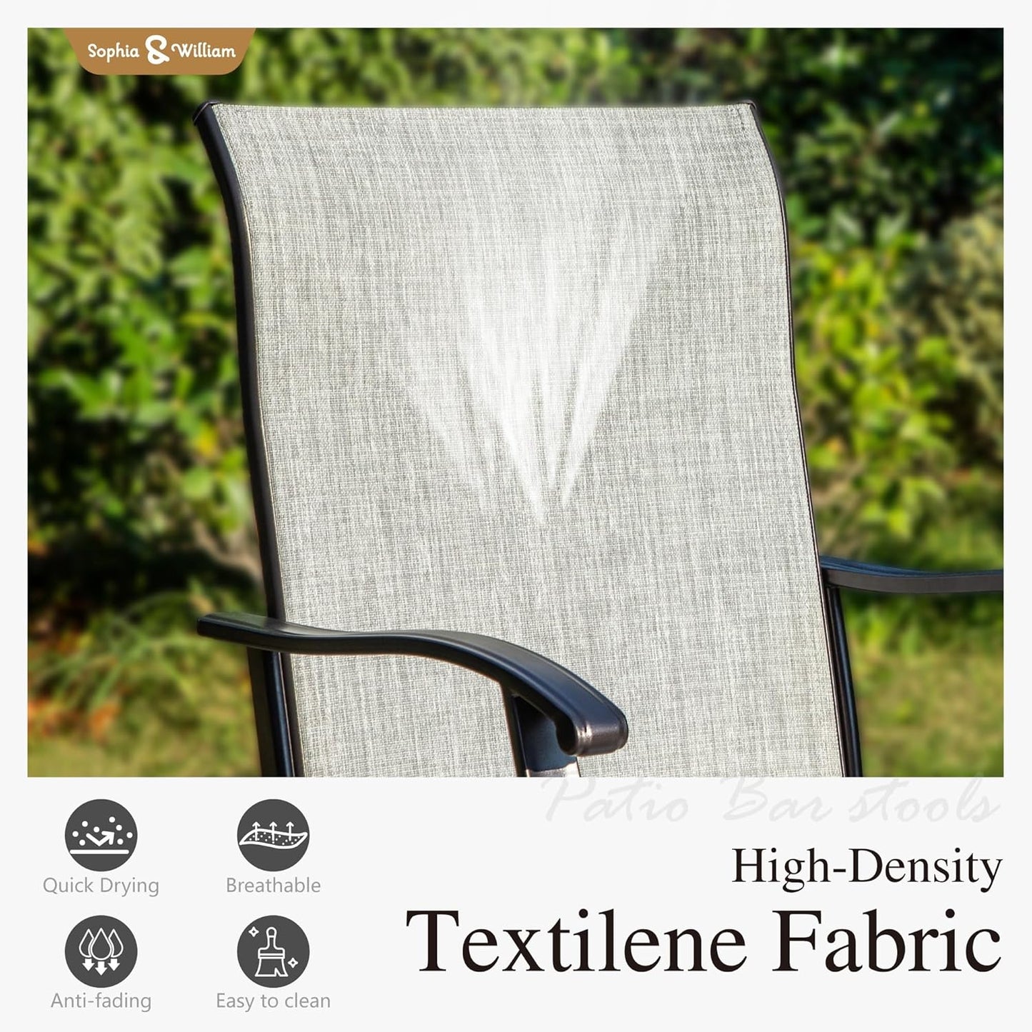 Sophia & William Outdoor Bar Set, Patio Bar Table and Chairs Set, Bar Height Patio Set - 4 x Swivel Bar Chairs(Grey), 1 x Rectangular Bar Table(Wood-Like)