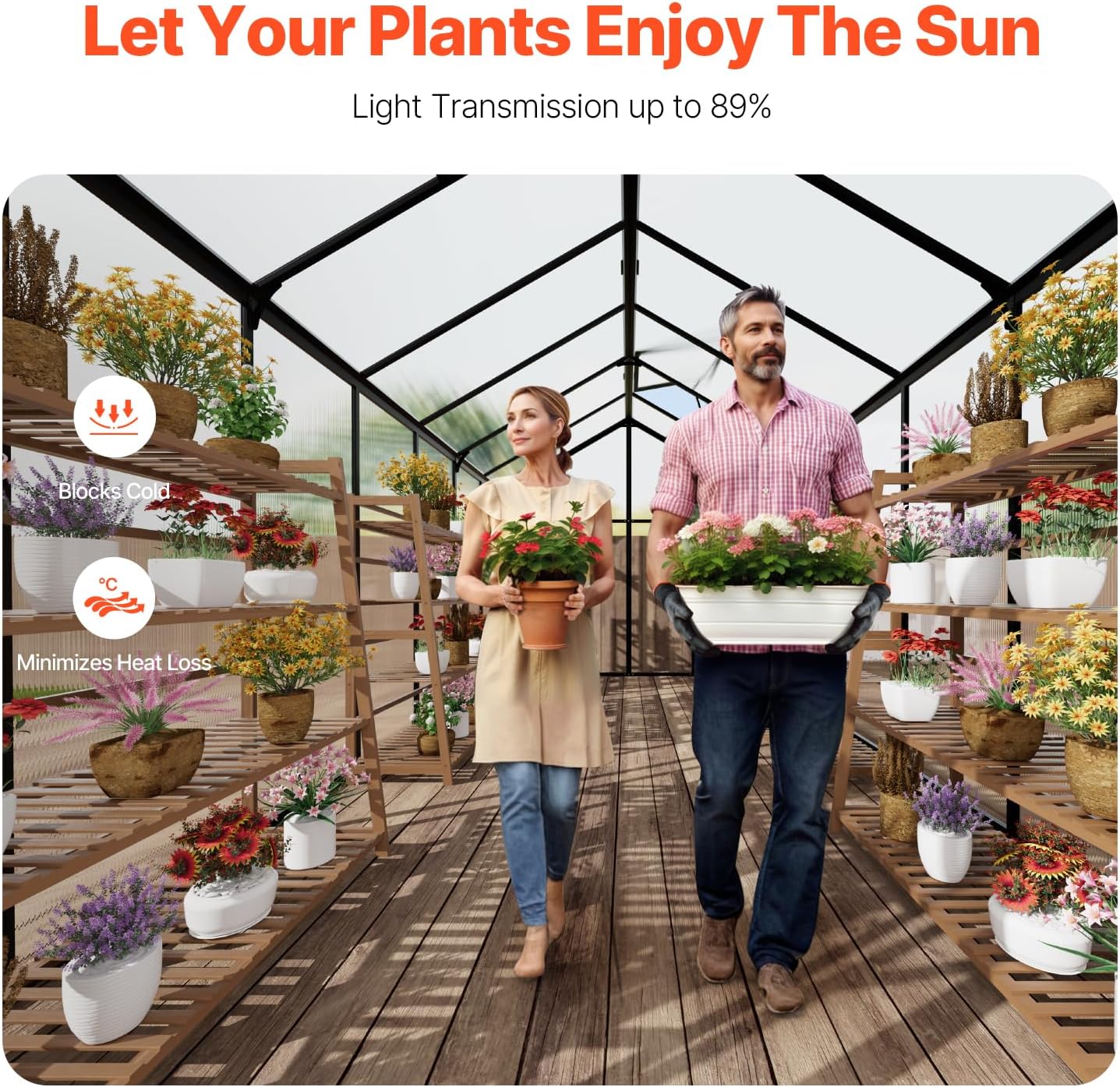 VEVOR Polycarbonate Greenhouse, 8 x 14 Ft, Outdoor Greenhouse with 2 Vent Windows, Pavilion Styled Greenhouse with Hinged Door, Aluminum Large Walk-in Greenhouse Kit for Outside Garden Backyard