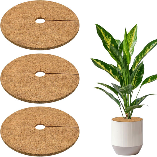 ZeeDix 3 Pack 12 Inch Coconut Fiber Mulch Ring, 100% Natural Coco Coir Tree Ring Mulch Mat Plant Protector Mat, Coconut Coir Discs Plant Pot Soil Cover for Indoor Outdoor Plants, Garden Decoration