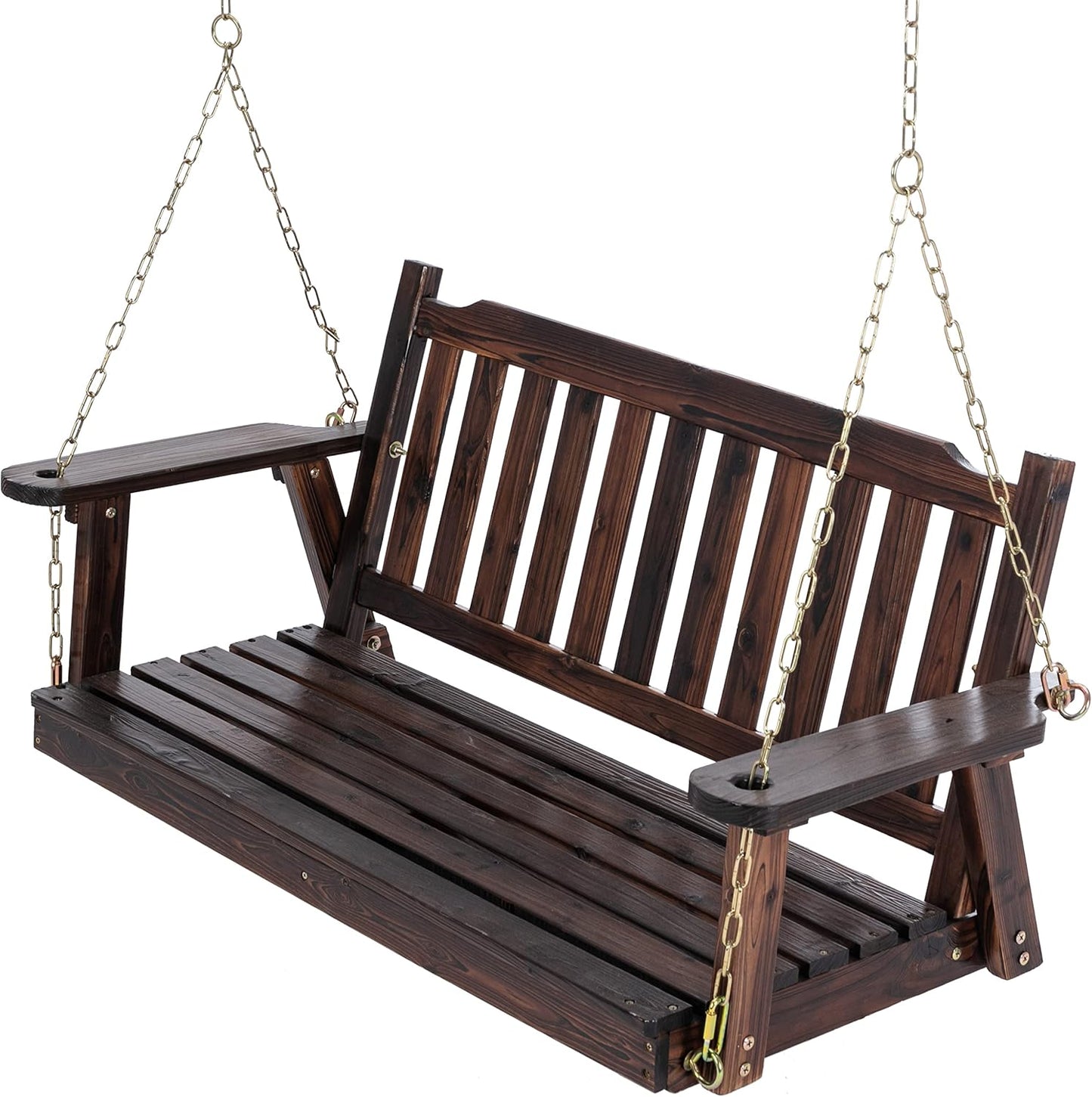 Anraja Wooden Porch Swing 2-Seater, Bench Swing with Hanging Chains, Heavy Duty 800 LBS, for Outdoor Patio Garden Yard, 4 Ft, Brown
