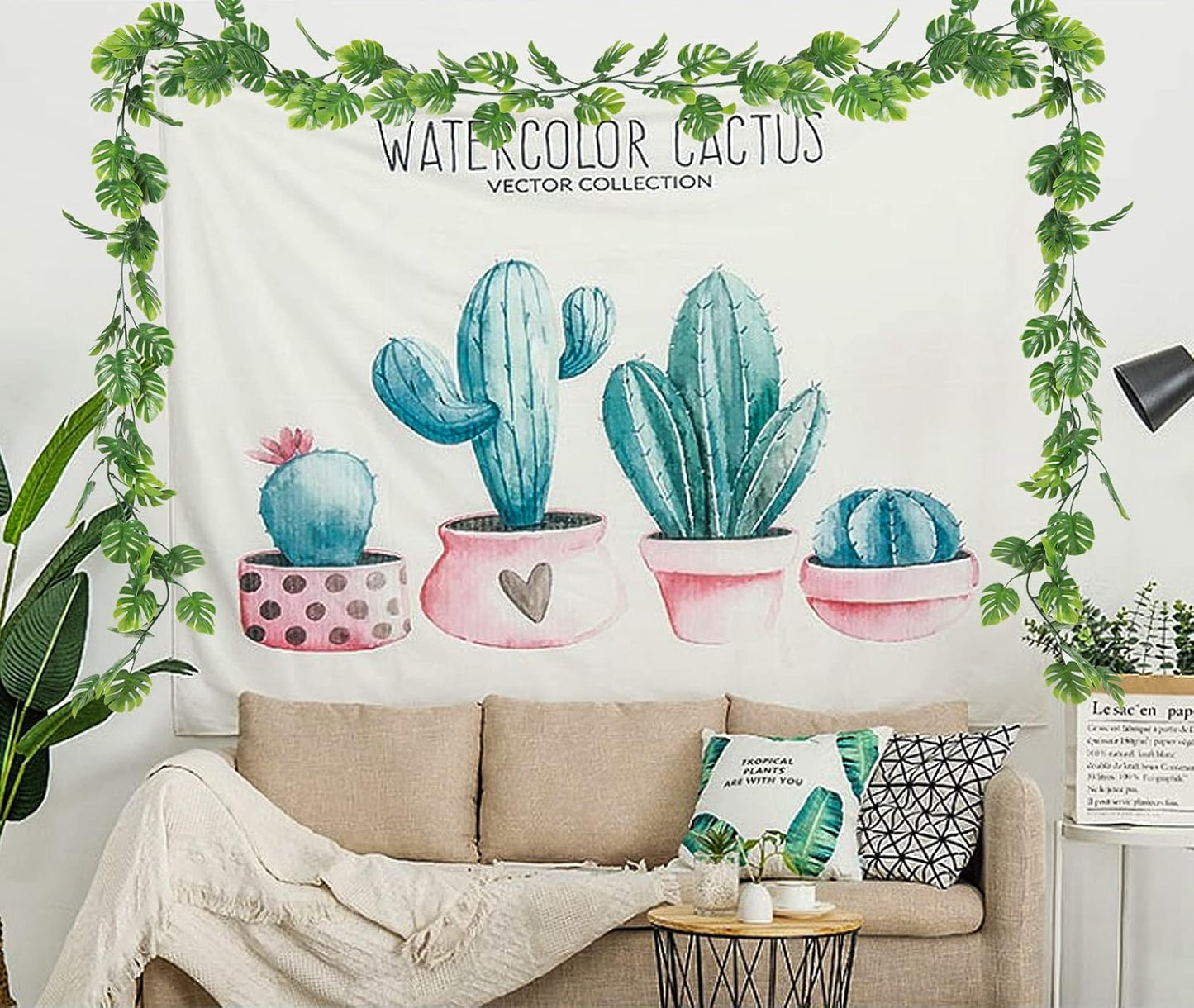 RECUTMS 2Pcs Artificial Monstera Leaf Vines 5.9FT Fake Hanging Plants Ivy Faux Tropical Palm Leaves Greenery Garland for Garden Porch Patio Jungle Luau Beach Birthday Party Indoor Outdoor Spring Décor