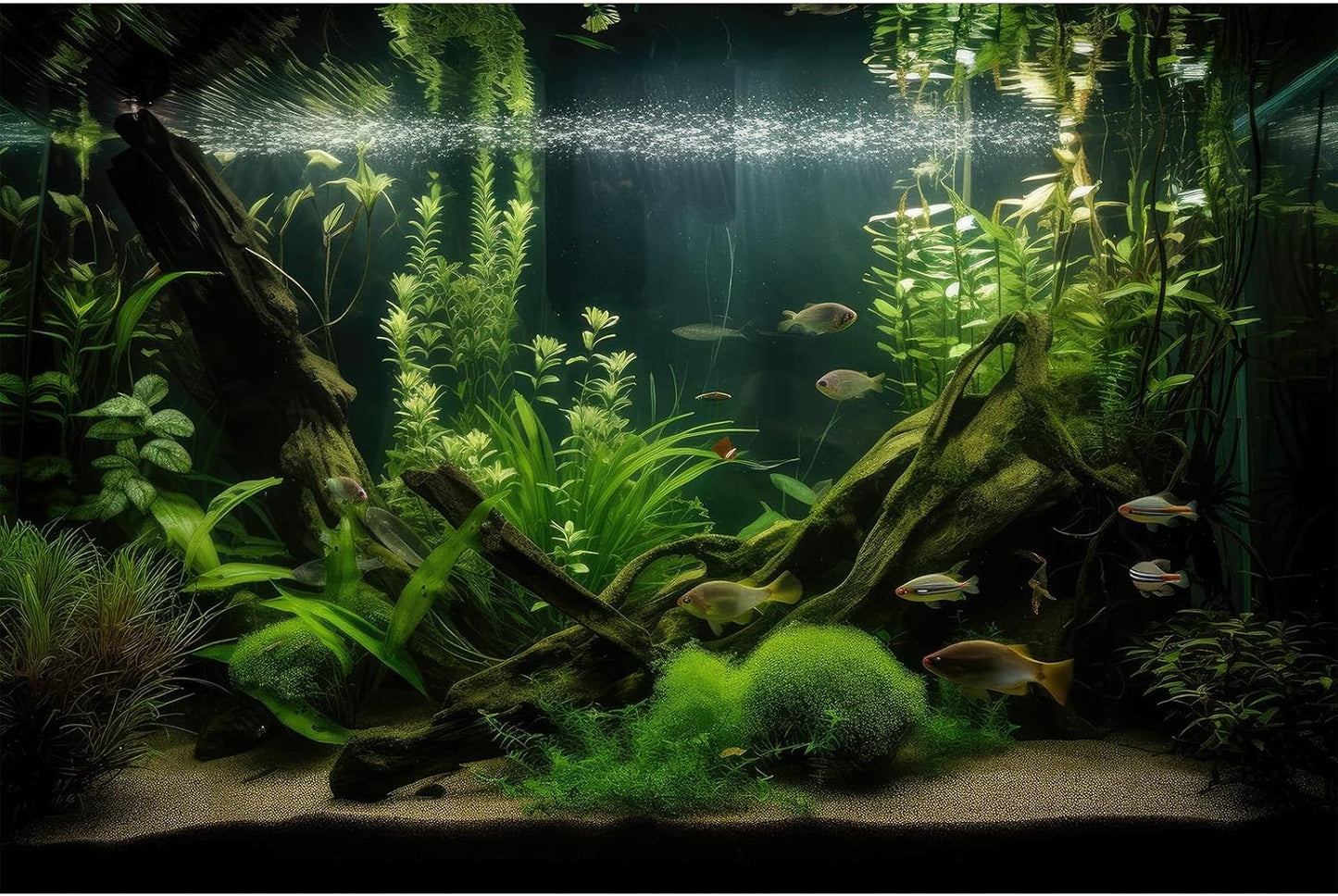 Aquarium Background Diverse Aquatic Plants and Seagrasses Terrarium Background Redwood Root Lush Green Underwater Plants Moss Fish Tank Background Under The Sea Aquarium Backdrop Vinyl 48x18in