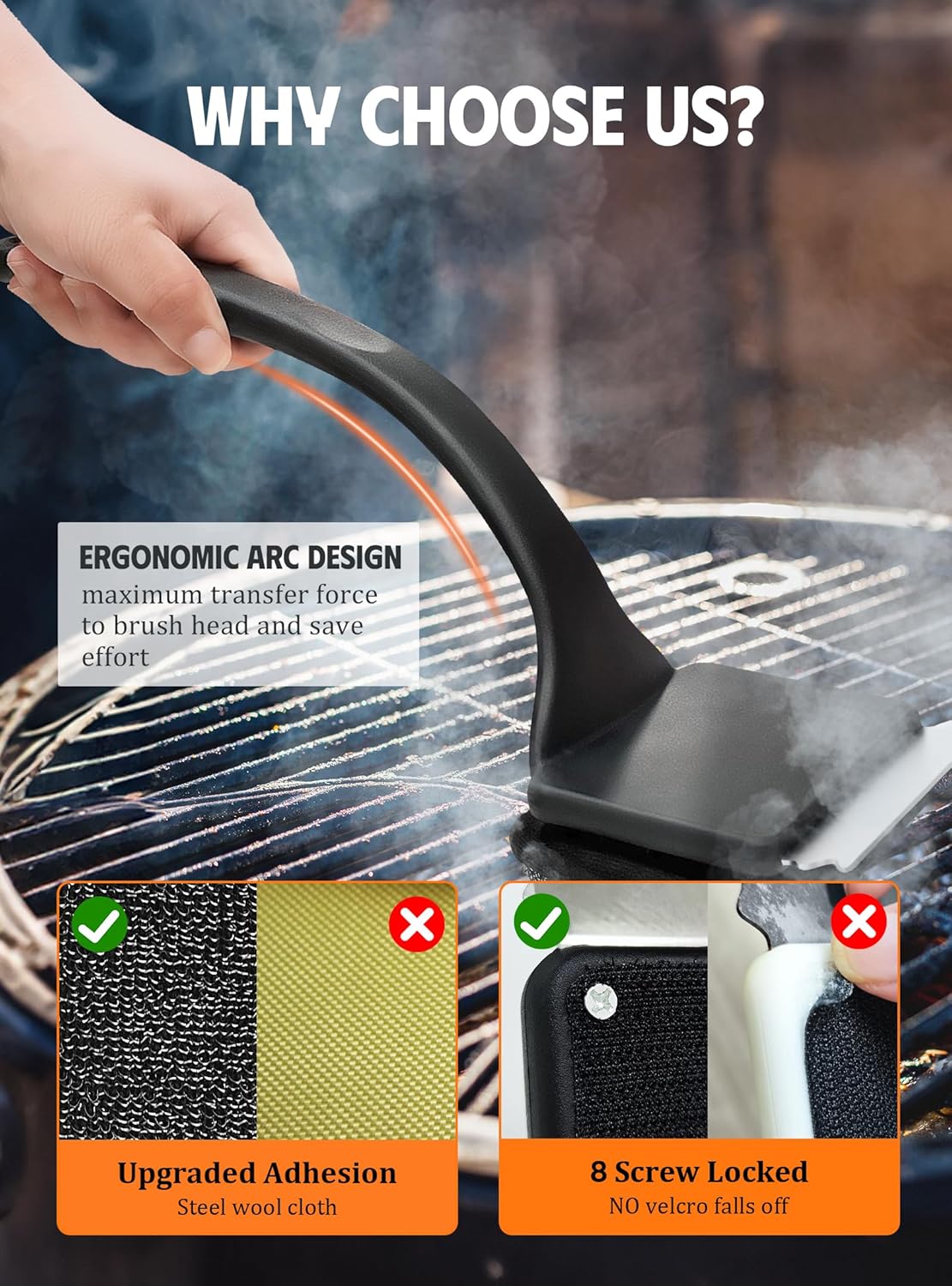 MEKER Grill Brush Bristle Free Replacement Pad, Ultra Safe Cleaning, Grill Cleaner Pad, Grill Brush Replacement Pad, 4 PCS