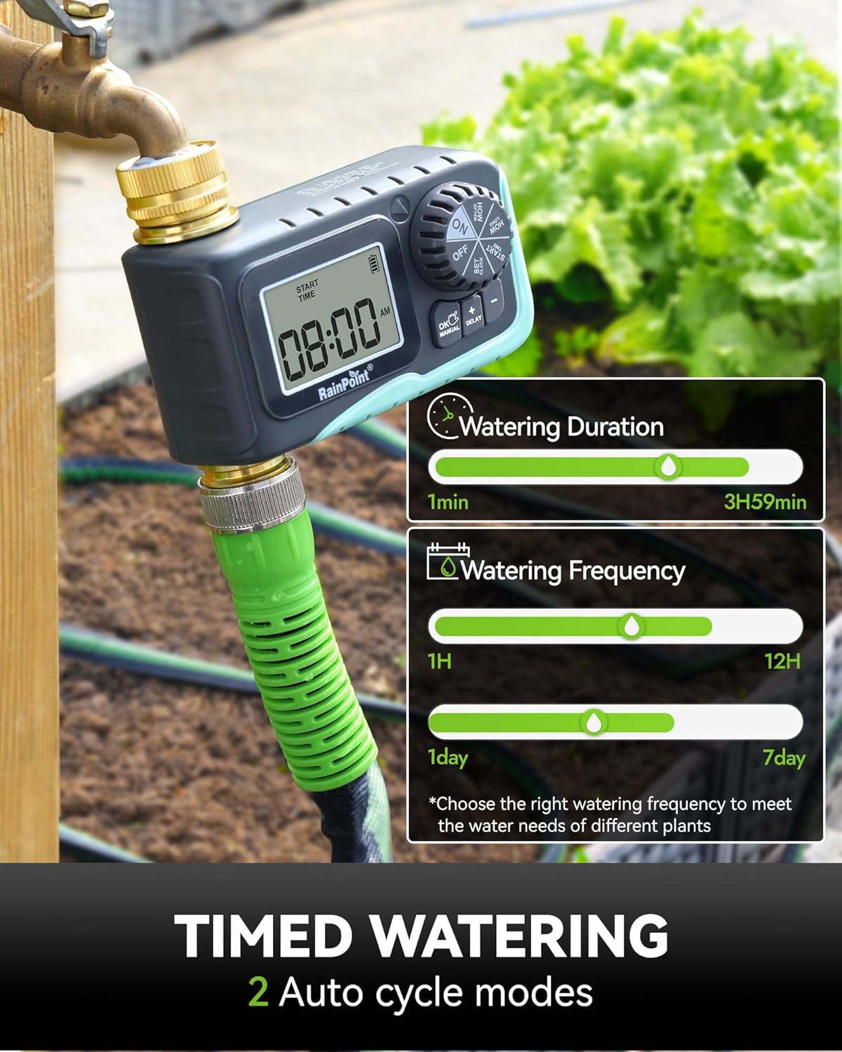 RAINPOINT Sprinkler Timer, 100% Metal Water Pipe Water Timer for Garden Hose, Programmable Hose Controller with Manual Watering/Rain Delay, Automatic Drip Irrigation System for Lawn, 1 Outlet