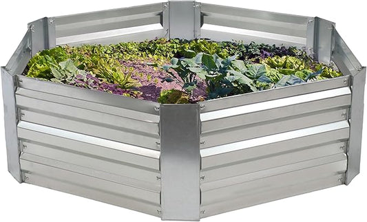 Sunnydaze Galvanized Raised Garden Bed - Metal Raised Bed for Gardening - Outdoor Planter Box for Flowers, Plants, and Vegetables - Gray - 12.25" Hexagon