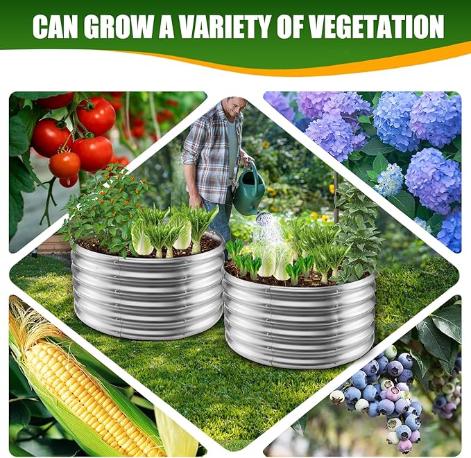 17" Tall Elevated Round Metal Rised Garden Bed- 2.7'x2.7' in Size and 0.8MM Thick Durable Planter Box for Vegetables Flowers Succulent at Patio/Garden Outdoor (Silver, 2.7FT Diameter)