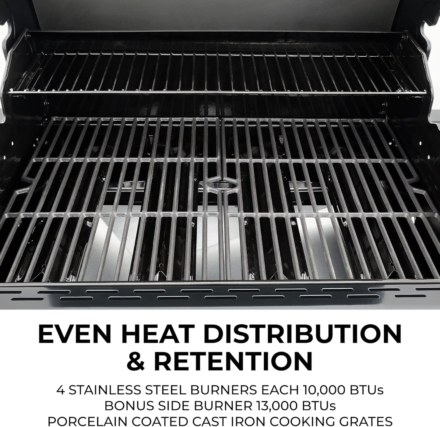 Kenmore 4-Burner Gas Grill with Side Burner, Outdoor BBQ Grill, Propane Gas Grill, Cast Iron Cooking Grates, Electronic Ignition, Warming Rack, Open Cart Design, 53000 BTUs, Stainless Steel and Black