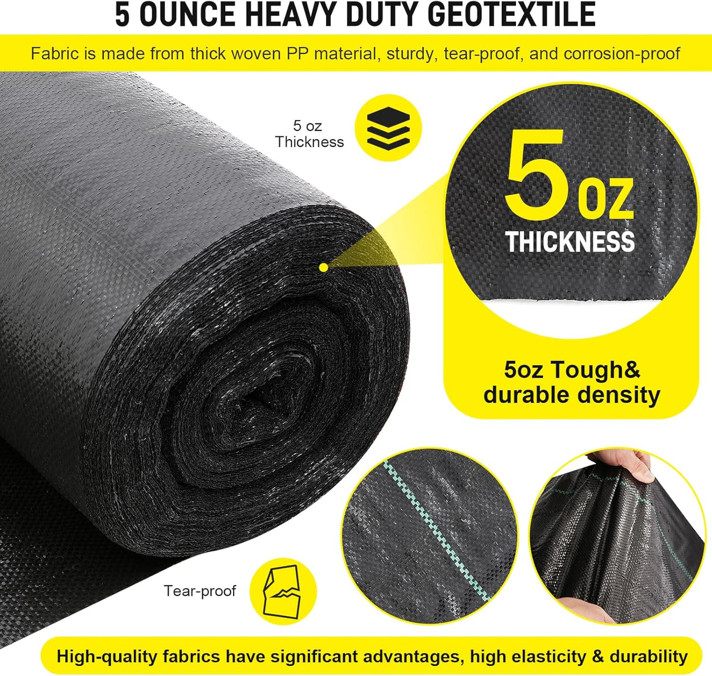 Doniks 13x115ft Driveway Fabric,5OZ Commercial Heavy Duty Weed Barrier Fabric, Garden Landscape Fabric,French Drain Fabric for Erosion Control,Landscape Fabric,Weed Barrier,Construction Projects