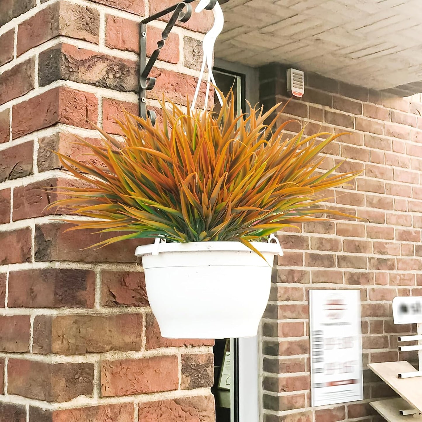 Uieke 12 Bundles Artificial Outdoor Plants UV Resistant Fake Grass Plants Faux Plastic Plants Greenery Shrubs for Home Garden Pathway Window Box Front Porch Cemetery Fall Decor, Autumn Orange