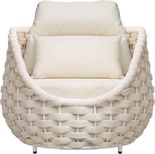 TWT Patio Sofa All-Weather Olefin Rope Balcony Furniture with Cushions & Pillows, Patio Couch Outdoor Patio Furniture Set for Indoor, Balcony, Backyard, Deck, Poolside, Cream