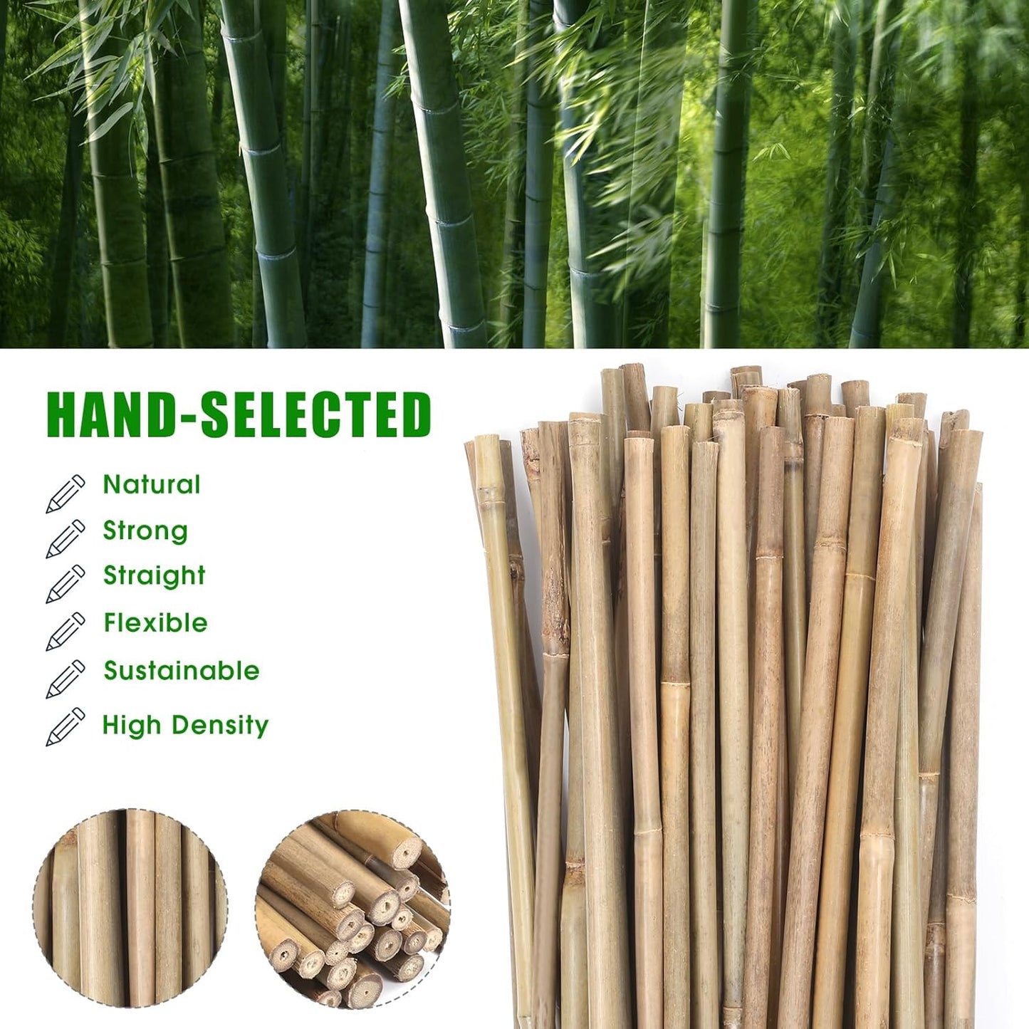 Plant Bamboo Post,6Feet,Bamboo Garden Stakes,50PcsBamboo Stakes,for Tomato,Beans,Vegetable and Flowers, Potted Plants,Indoor and Outdoor Climbing Plants