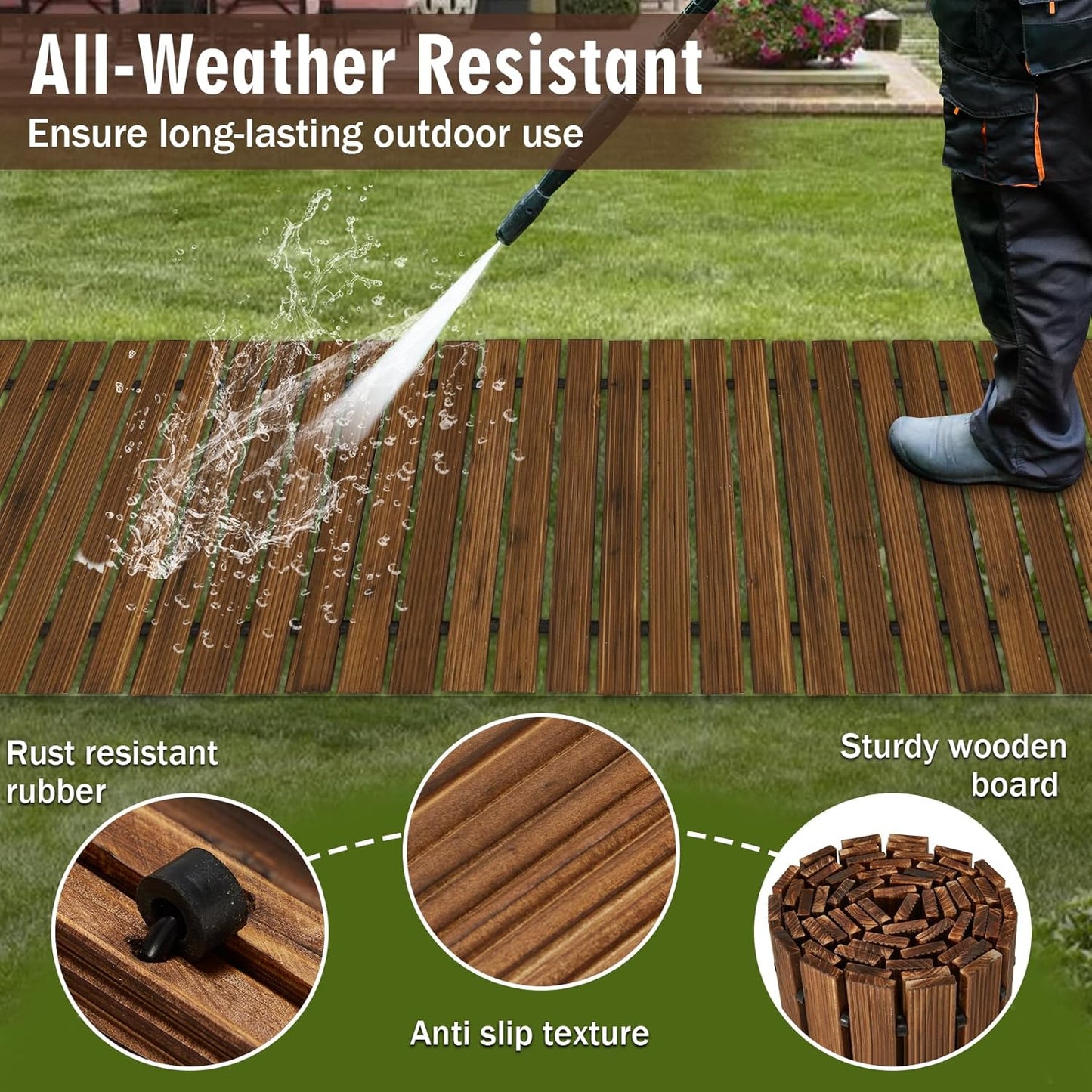 8FT Wooden Garden Pathway,Outdoor Roll Out Decorative Straight Walkway,Weather-Resistant Patio Path,Non-Slip Pavers Boardwalk for Garden, Backyard, Beach, Wedding Party Pathways