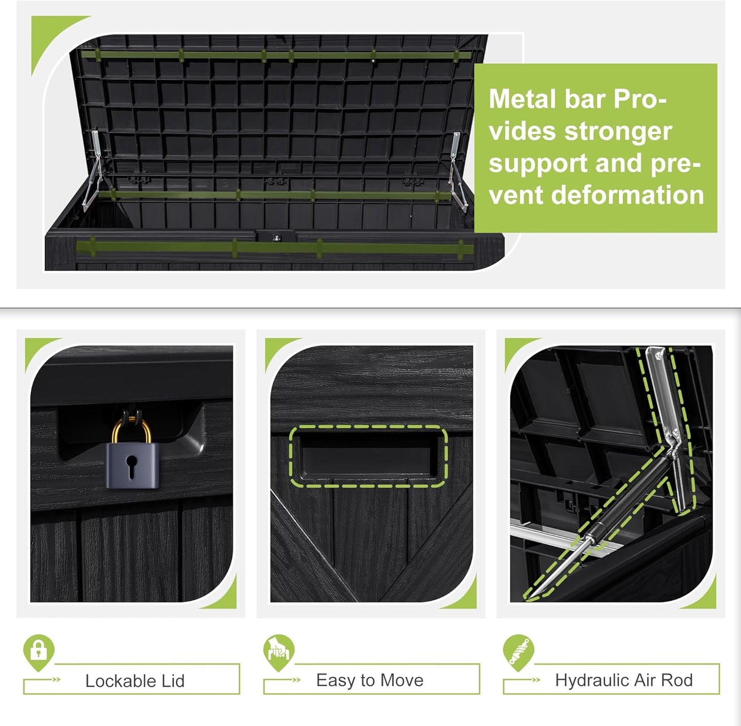 Greesum 120 Gallon Deck Box, Resin Outdoor Storage Container for Patio Furniture, Garden Tools, Pool Accessories, Weatherproof, Lockable, Black