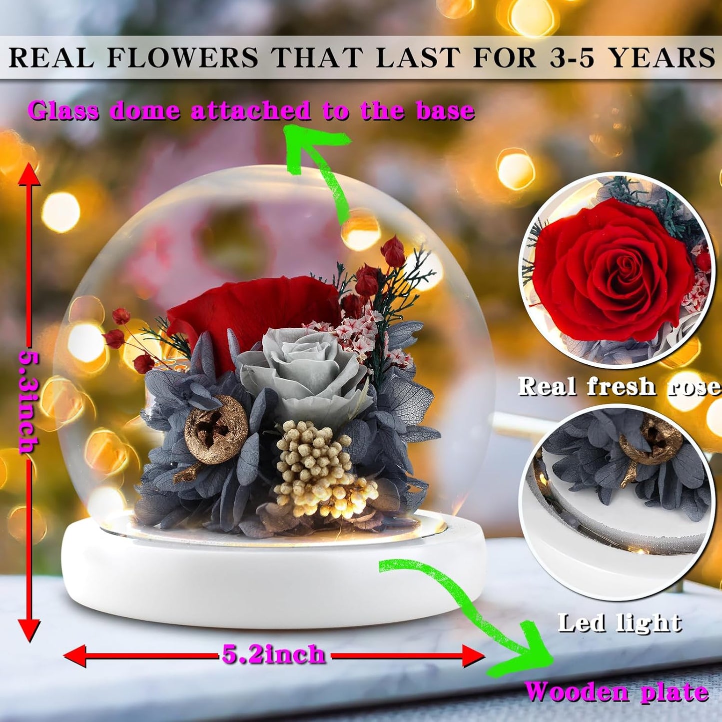 Flowers, Roses Gift – Fresh & Preserved Roses That Last Forever – Delivery to Show Love – Ideal Birthday Gift for Women, Unique for Mother’s Day & Christmas – Long-Lasting Forever Flowers