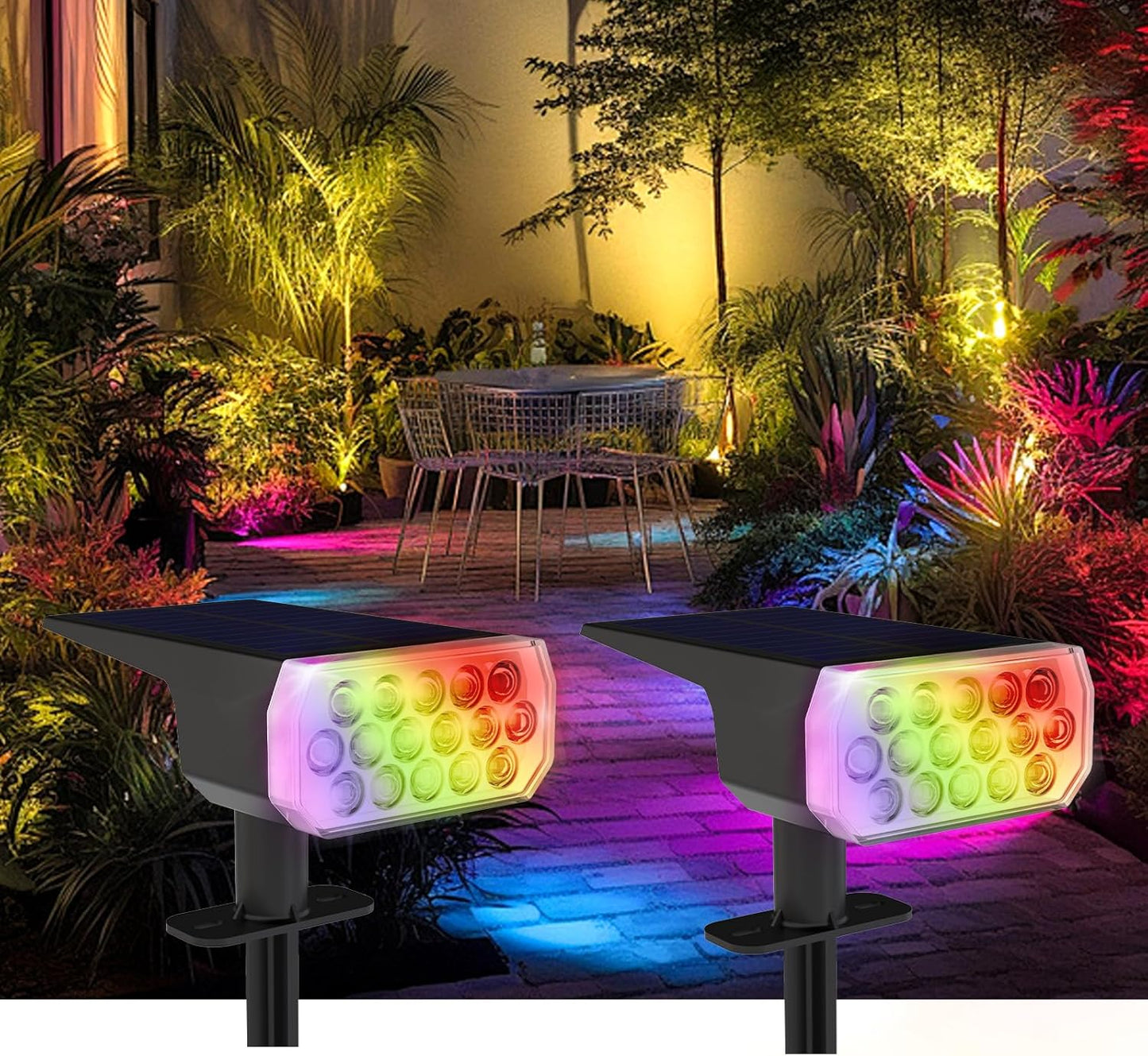 Solar Lights Outdoor Waterproof IP65, 8 Lighting Modes Multicolor Solar Spot Lights Outdoor, Landscape Spotlights for Garden Yard, 2 Pack RGB