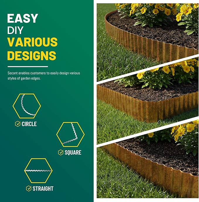 Corrugated Metal Garden Edging, 6"×40Ft Durable Landscape Border for Garden, Lawn, Flower Beds and Paver Edging (Rusty)
