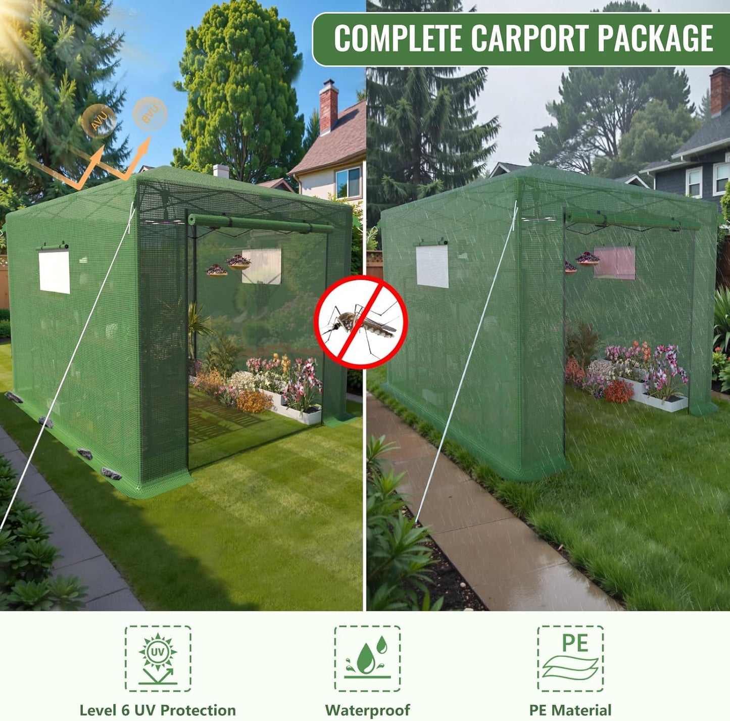 8X12 FT Pop Up Greenhouse,Greenhouse for Outdoors, Portable Walk-in Greenhouses with Roll-Up Zipper Door, PE Cover Greenhouses for Garden and Backyard, Easy Setup