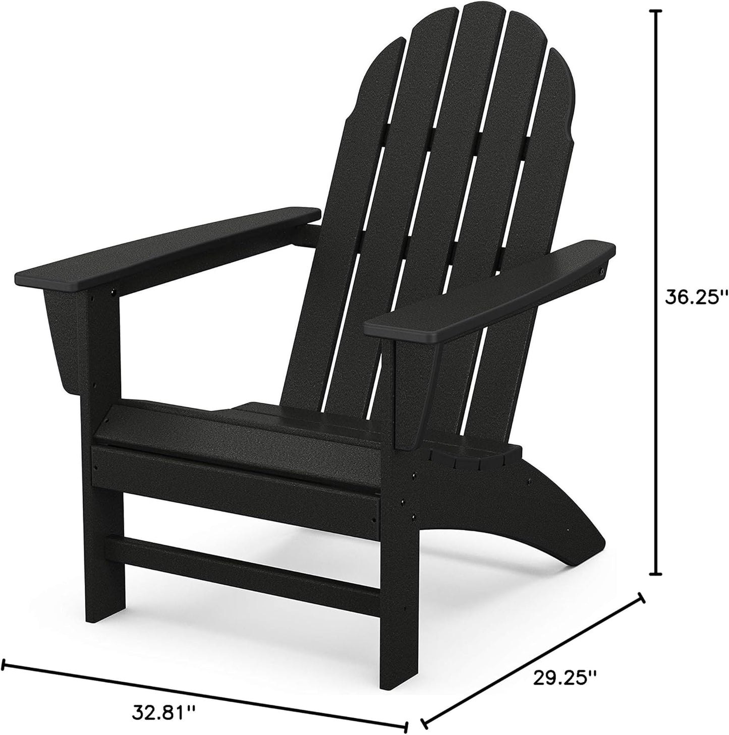 Polywood Vineyard Adirondack Chair - Black HDPE Outdoor Patio Furniture - Classic Design for Deck, Lawn, Garden, Beach, Pool, Fire Pit - Comfortable Wide Armrests