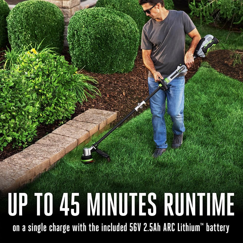 EGO POWER+ String Trimmer, Battery Powered, 16" Trimmer for Weeds and Grass with POWERLOAD, Telescopic Carbon Fiber Shaft, Includes 56V 2.5Ah Battery and Charger - ST1611T
